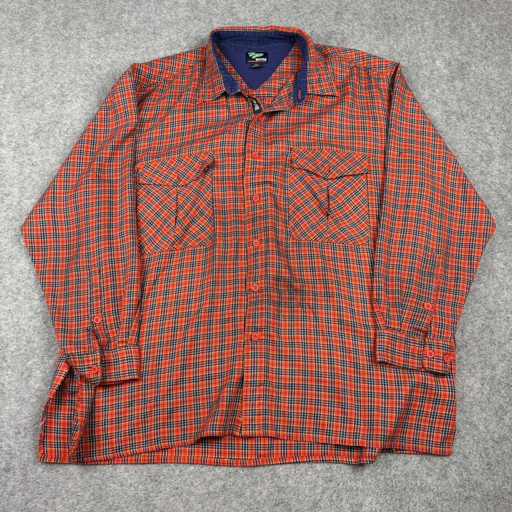 IMPAQ Plaid Flannel Shirt Mens 3XL Orange Blue Check Long‎ Sleeve Tech Wear